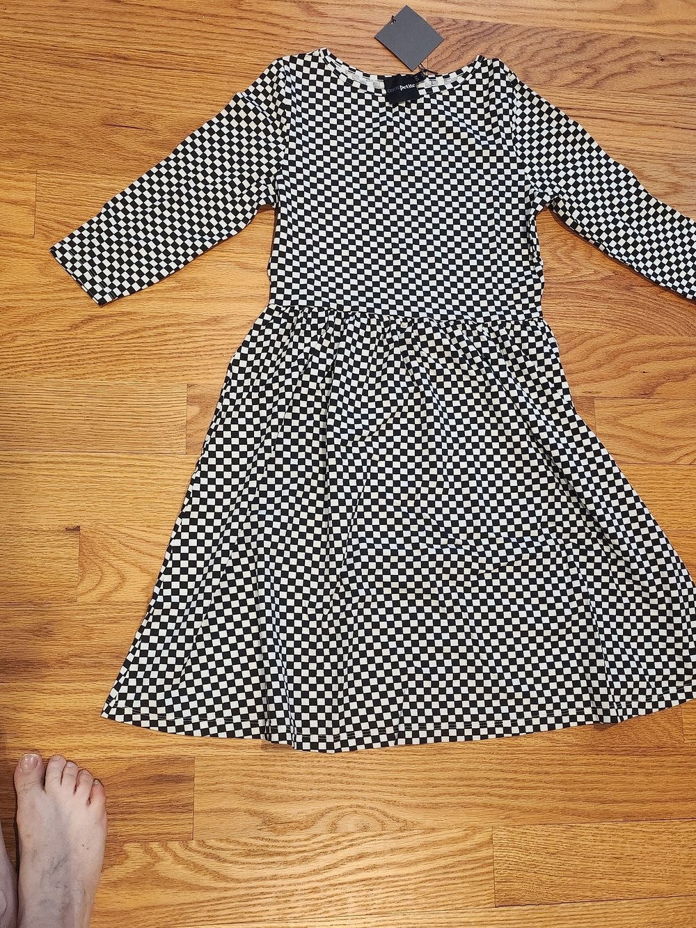 Asos Black and White Checkered Long Sleeve Dress